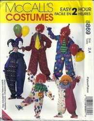 8869 McCalls 2 HR Clown and Jester Costumes Adult Small or Kids 5,6 Uncut Choice Pattern